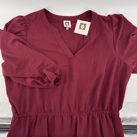 Anne Klein Women's XL Burgundy Dress V-Neck Elastic Waist 3/4 Sleeve New - Picture 1 of 14